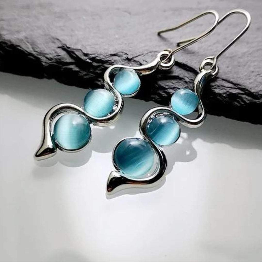 Silber Boho Blue Spheres Anhänger Ohrringe